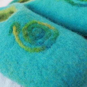 Sun, SeaGreenTurquoise Women&#39;s + Men&#39;s Felt Slippers with Rubber Sole or Felt Sole Felt Shoes Slippers