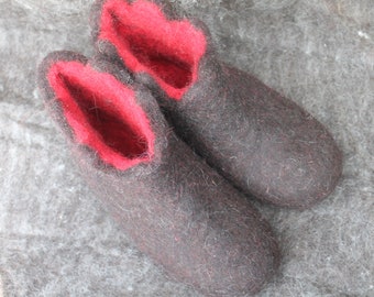 Ready to ship! Felt slippers in size 37 Natural Black/Red Rubber Soled Felt Shoes Women's Slippers