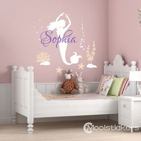 mermaid with name wall decal-personalized name wall decal with | etsy