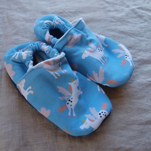 Organic Soft Leather Soled Children's Slippers Various Sizes Ready to Ship Flying unicorns