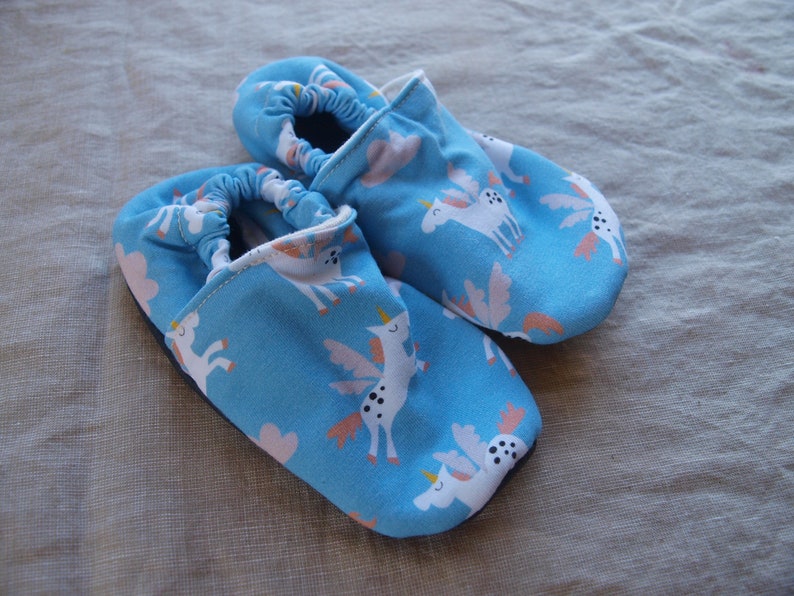 Organic Soft Leather Soled Children's Slippers Various Sizes Ready to Ship Flying unicorns