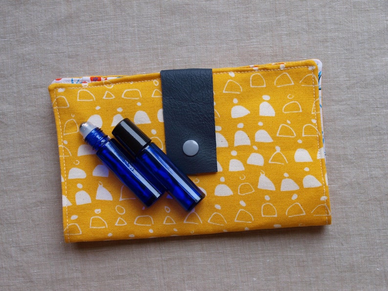 Essential Oil Rollerball Case Organic Cotton Canvas Holds 8 Yellow Kernels