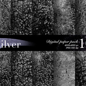 Paquete de PAPEL DIGITAL, Paquete de textura plateada, Suministros artesanales de Scrapbooking, Fondo de pantalla brillante, Brillo plateado, Fondo de papel, Descarga instantánea