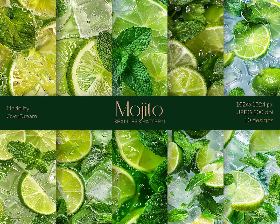 Mojito Design, Printable File, Cocktail Elements Seamless Pattern ...