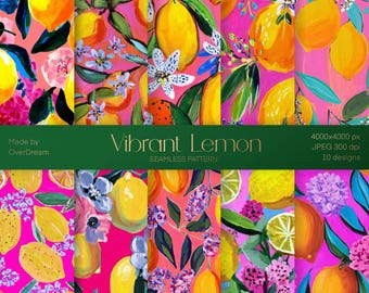 Vibrant Lemon Seamless Pattern – Hand Painted Citrus Digital Paper, Summer Fruit Design, Wrapping Paper, Fabric Print, Instant Download