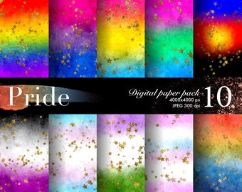 デジタルペーパーバンドル、プライドLGBTフラッグ、スクラップブッキングクラフト用品、カラー壁紙、カラー背景テクスチャ、レインボーテーマパック