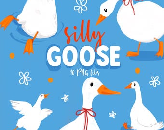 Cute Goose Clip Art, Animal Clip Art, Animal Theme Decor, Ready to print poster, Planner Stickers, Cards , Digital Stickers, PNG, Isolated