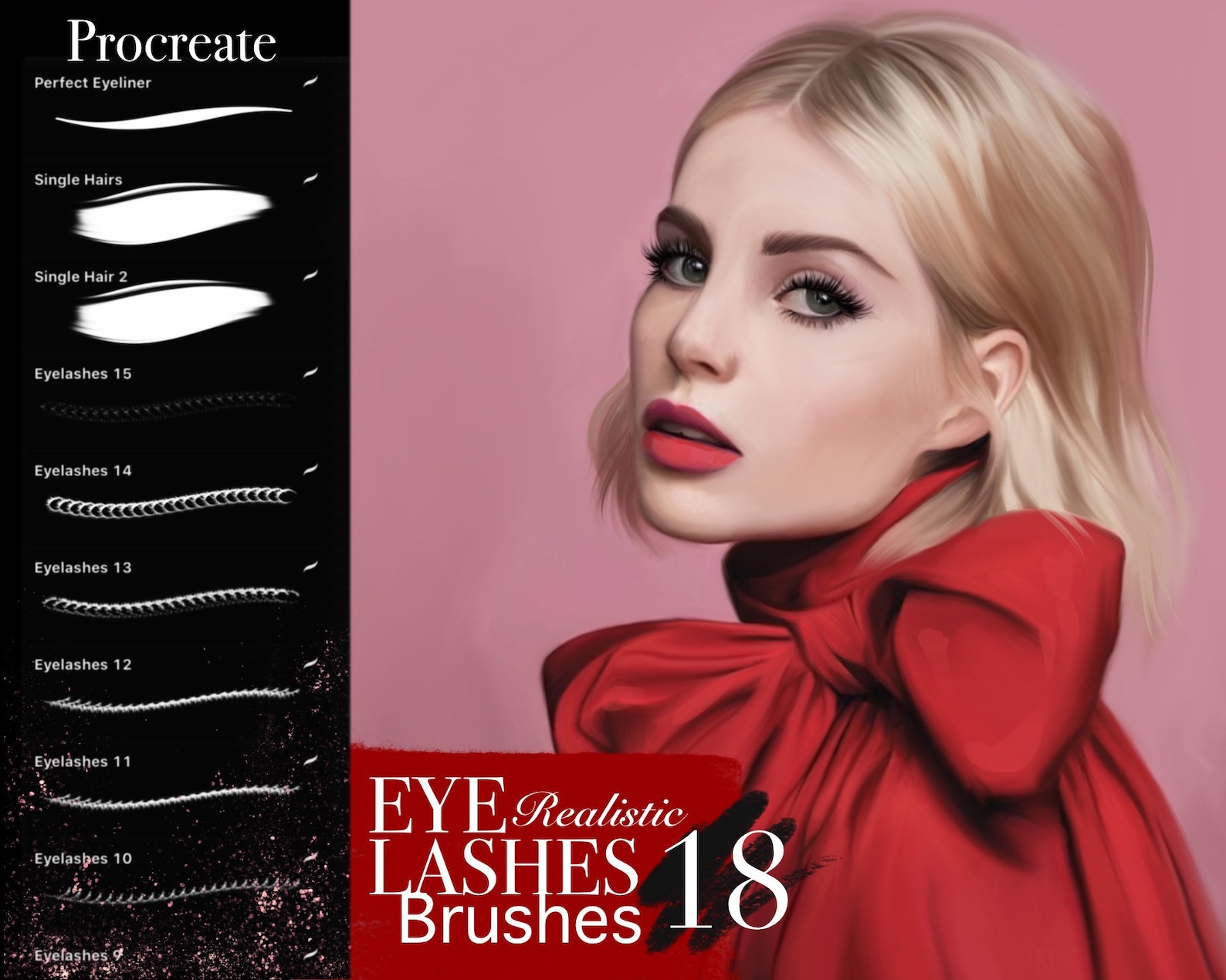 Learn How to Draw Eyelashes With Procreate Brush Set, Realistic Lashes