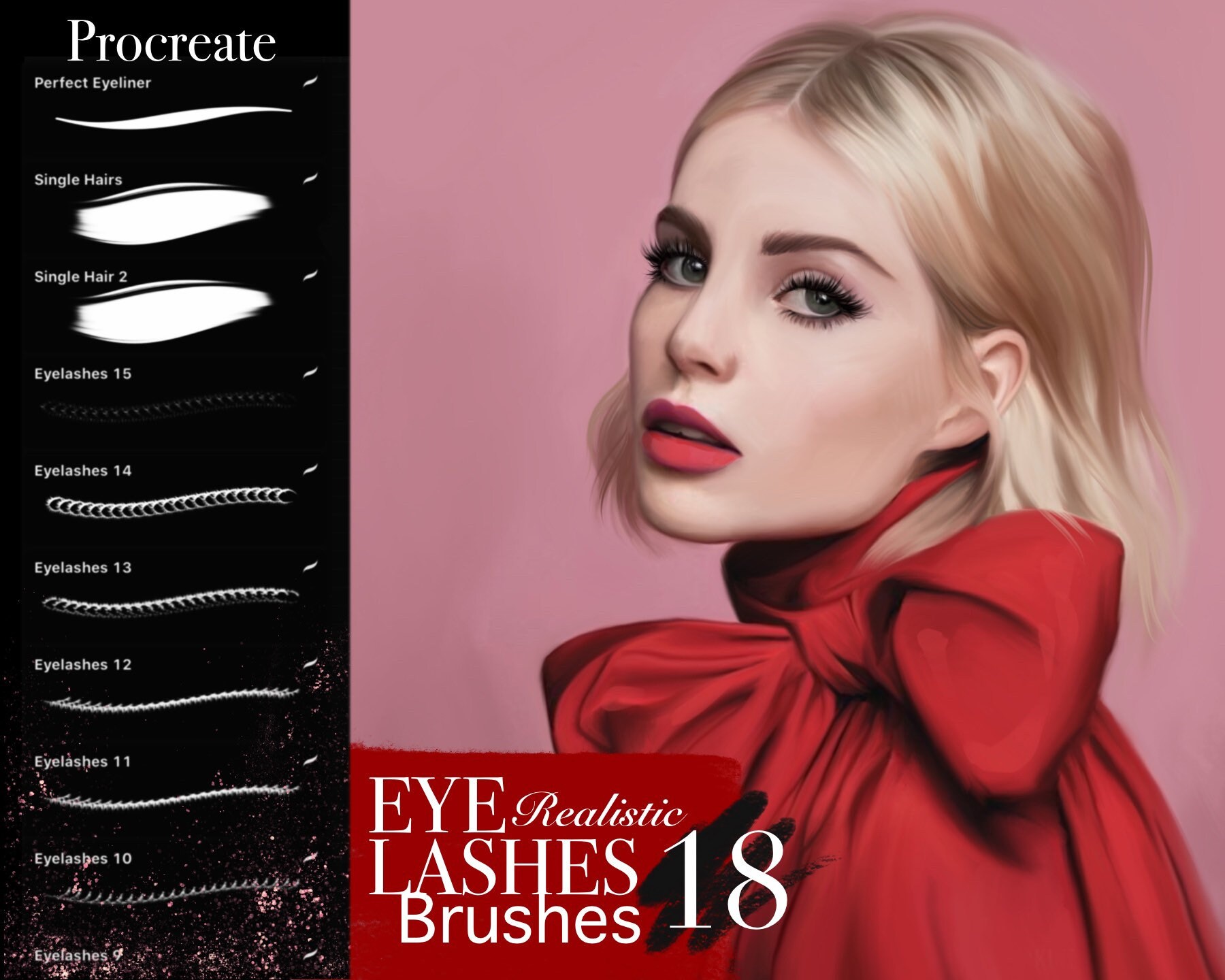 Learn How to Draw Eyelashes With Procreate Brush Set, Realistic Lashes