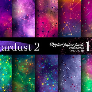 DIGITALE PAPER Bundle, Galaxy Texture Pack, Scrapbooking Craft Supplies, Space Wallpaper, Stars Glitter, Purple Background, Instant Download