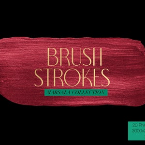 Marsala Brush Strokes with Metallic Effect in Digital PNG Format, Instant Download, Design Elements, Metallic Logo, Ruby and Magenta Color
