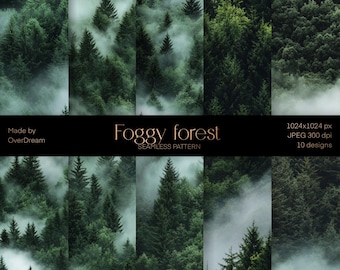 DIGITAL PAPER Bundle, Foggy Forest Texture Pack, Hoa Hoa Hoa Season, Twilight Wallpaper, Seattle Forest Print, Aestetic Pattern