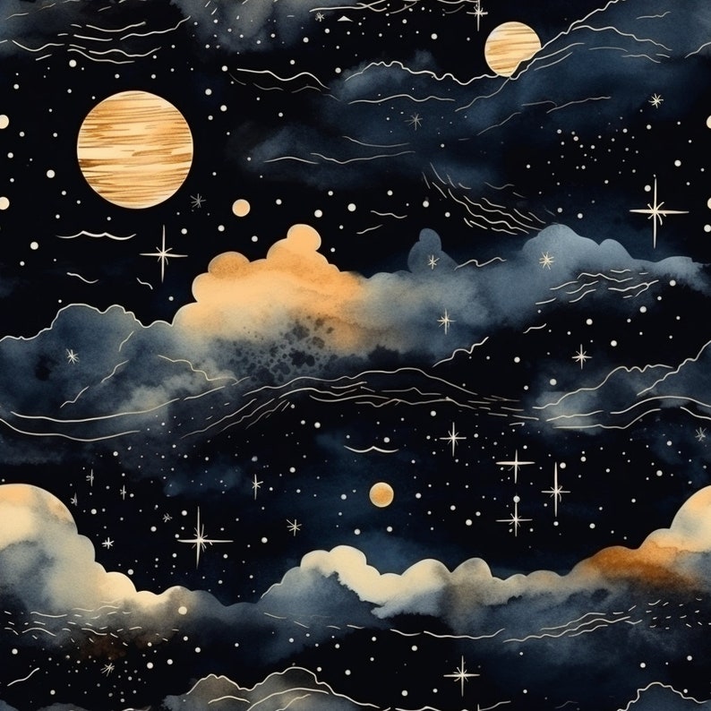 Starry Sky Seamless Pattern, Printable Wrapping Paper, Space Decor ...