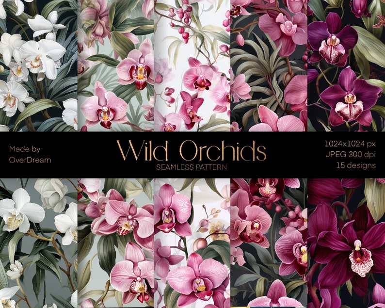 Wild Orhidea Digital Paper, Seamless Pattern, Print Papers,Flower pattern, Orchidea Seamless Crafts print, Pattern Commercial license image 1