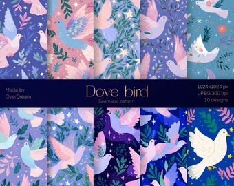 Dove Bird Digital Paper, Day of the Peace Seamless Pattern, Peaceful Bird Paper Pack, Kids Crafts Print, Wallpaper design, 2026 Trend