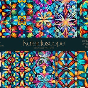 Kaleidoscope Digital Paper, Geometric Seamless Pattern, Colorful Paper Pack, Kaleidoscope Crafts print, Wrapping Paper, Instant download