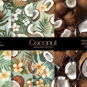 Paquete de patrones sin fisuras de patrón de coco, Suministros de arte de colección de recortes, Arte de papel de verano, Fondo, Arte abstracto grande, Patrón de tela