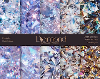 Diamond Digital Paper, Diamond Seamless Pattern, Diamonds Paper Pack, Gems Crafts print, Wrapping Paper, Instant download file, Texture