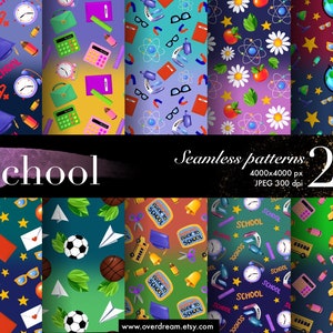 新学期、シームレスパターンセット、テクスチャパック、印刷可能なラッピングペーパー、ファブリック、表面デザイン、科学技術、即時ダウンロード、