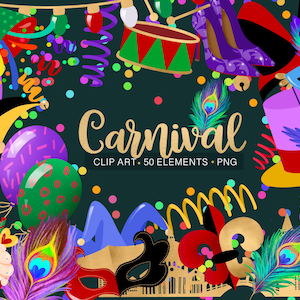 Venedig Carnaval Clip Art, Party Clip Art, Karneval Thema Dekor, Karneval Objekte, Planner Aufkleber, Karten, digitale Aufkleber, PNG, isoliert