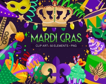 Mardi Gras Carnaval Clip Art, Mardi Gras Stickers, Party Clip Art, Carnival Theme Decor, Carnival Objects, Planner Stickers,Digital Stickers