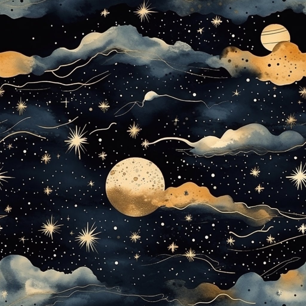 Starry Sky Seamless Pattern, Printable Wrapping Paper, Space Decor ...