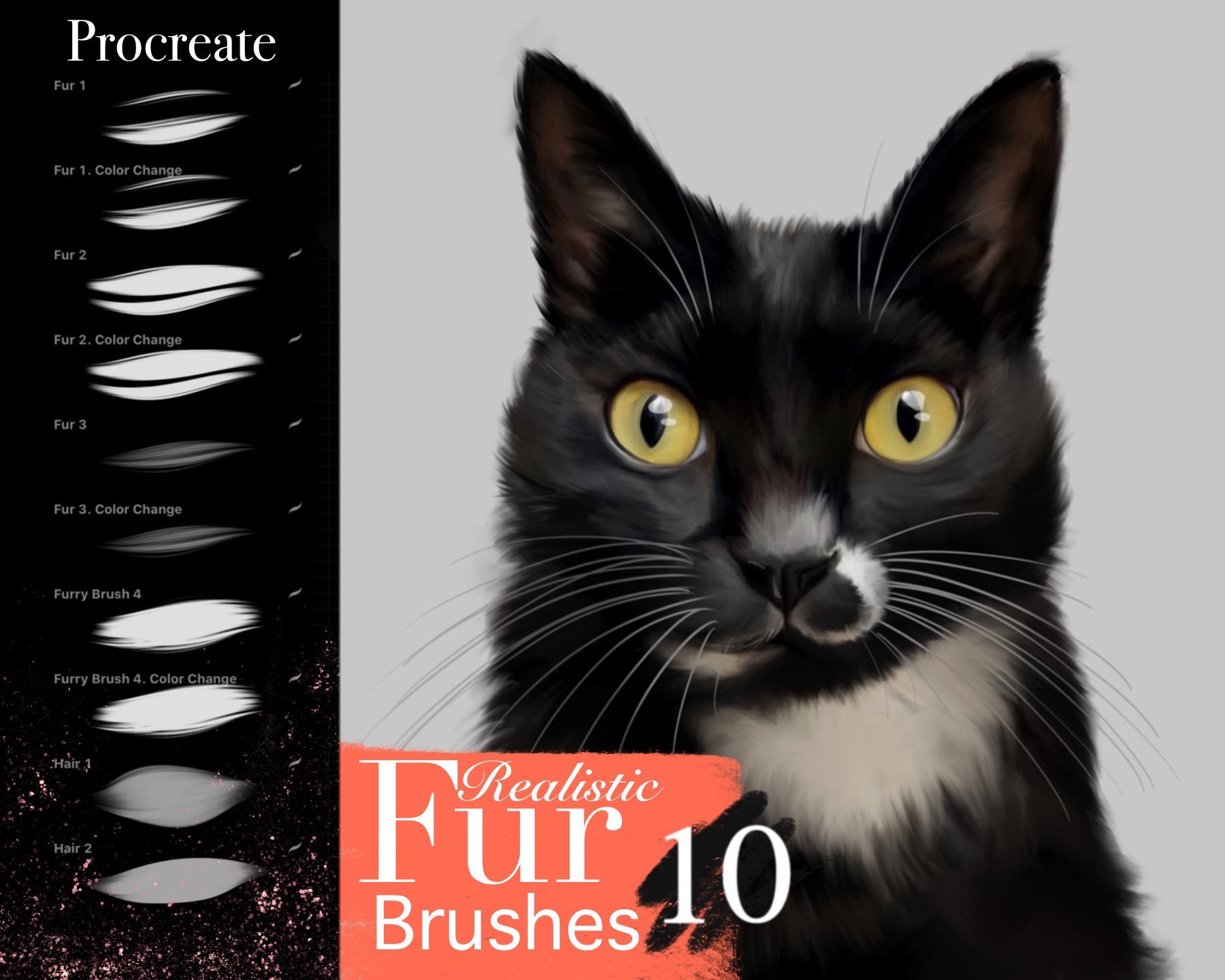Aprender a dibujar retrato de mascota con procreate Brush Set, conjunto