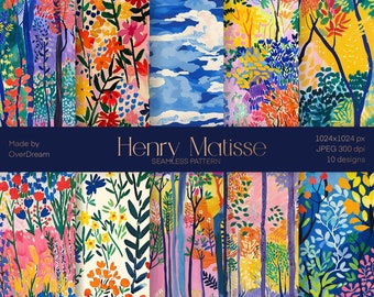 DIGITAL PAPER Bundle, Henri Matisse, Texture Pack, Modern Abstract Art, Exhibition art, Colored Background, Instant Download