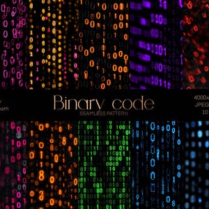 DIGITAL PAPER Bundle, Binary Rain, Matrix code seamless pattern, Green Bianry digital background, Cyberpunk Printable Paper, Tech Texture