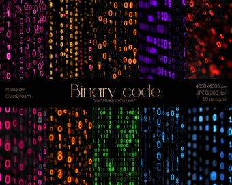DIGITAL PAPER Bundle, Binary Rain, Matrix code seamless pattern, Green Bianry digital background, Cyberpunk Printable Paper, Tech Texture