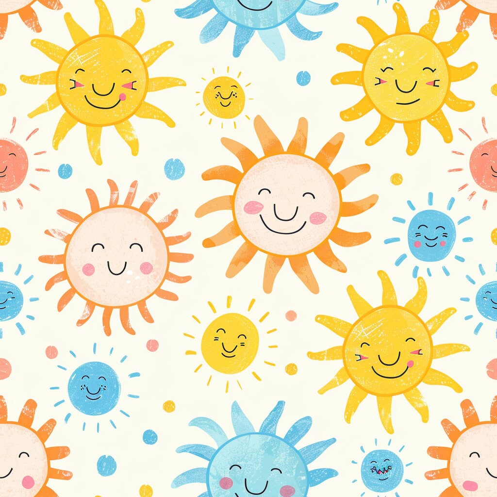 Sunshine Digital Paper, Printable File, Solar Elements Seamless Pattern ...