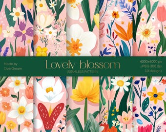 Cheerful Flower Pattern for Spring – Seamless Digital Paper, Fabric Print, Wrapping Paper, Surface Design, Instant Download, Textile pattern