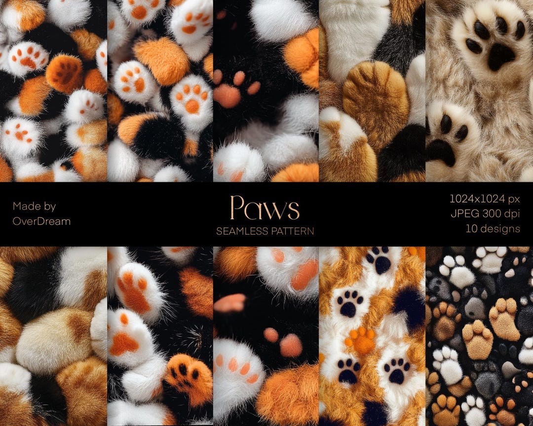 Animalier Pattern, Cats Dogs Paws Texture Pack, Scrapbooking Craft ...