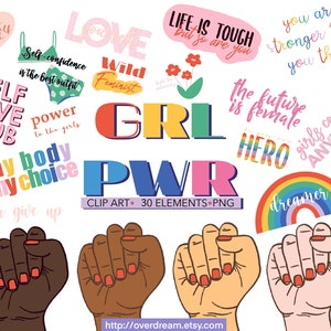 Feministische Clipart, Girl Power, Starke Frauen Clip Art, Girls Club Digitale Aufkleber, GRL PWR Dekor, Boss Babe Grafiken, Aktivismus Illustration