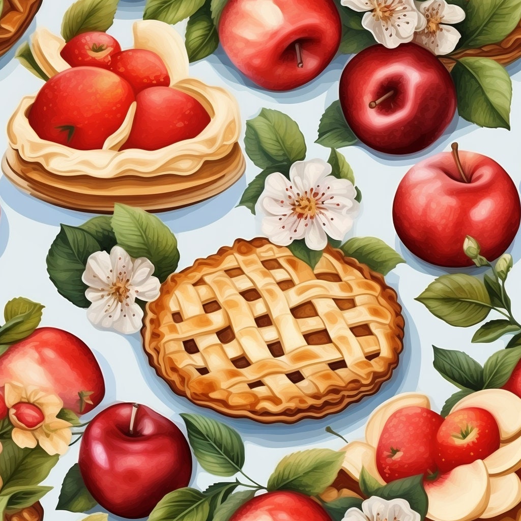 Apple Pie Seamless Pattern Set, Printable Wrapping Paper, Food Pattern ...