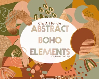100 Abstract Boho Digital Clipart, Modern Wall Art, Logo PNG Elements, Wedding Branding DIY, Modern Natural Tones Art, Printable Moon Sun