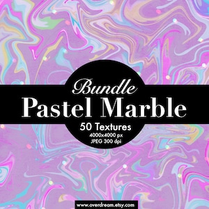 May include: A digital download of 50 pastel marble textures. The textures are in a swirling, abstract pattern with shades of pink, blue, and yellow. The textures are 4000x4000 pixels and 300 dpi.