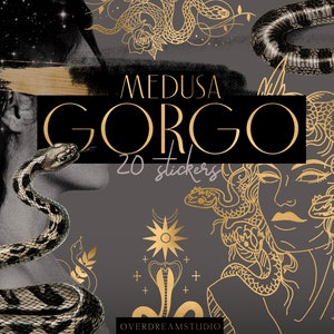 Méduse Gorgo, Clipart, autocollants de serpent, mythologie grecque, serpent Clip Art, planificateur numérique, autocollant imprimable, Witchy Art, éléments d'alchimie
