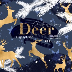 Reh Clip Art, Winter-Themen-Dekor, Gold Hirsch, Clip Art, Planner Aufkleber, digitaler Planer, Planner Dekor, Verpackung, digitale Aufkleber, PNG