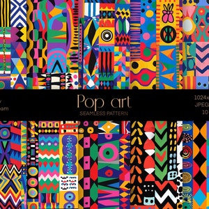Pop Art Digital Paper, Printable File, Abstract Elements Seamless Pattern, 90s Paper, print, Wrapping Paper, Instant download file
