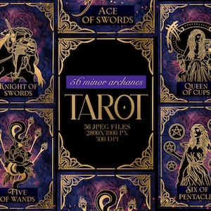 Tarot Clip Art, Witchy Cards Constellation, Tarot Cards Gold Galaxy Edition, Tarot Major Archana Cards Design, Tarot Reader, 56 Minor Archana