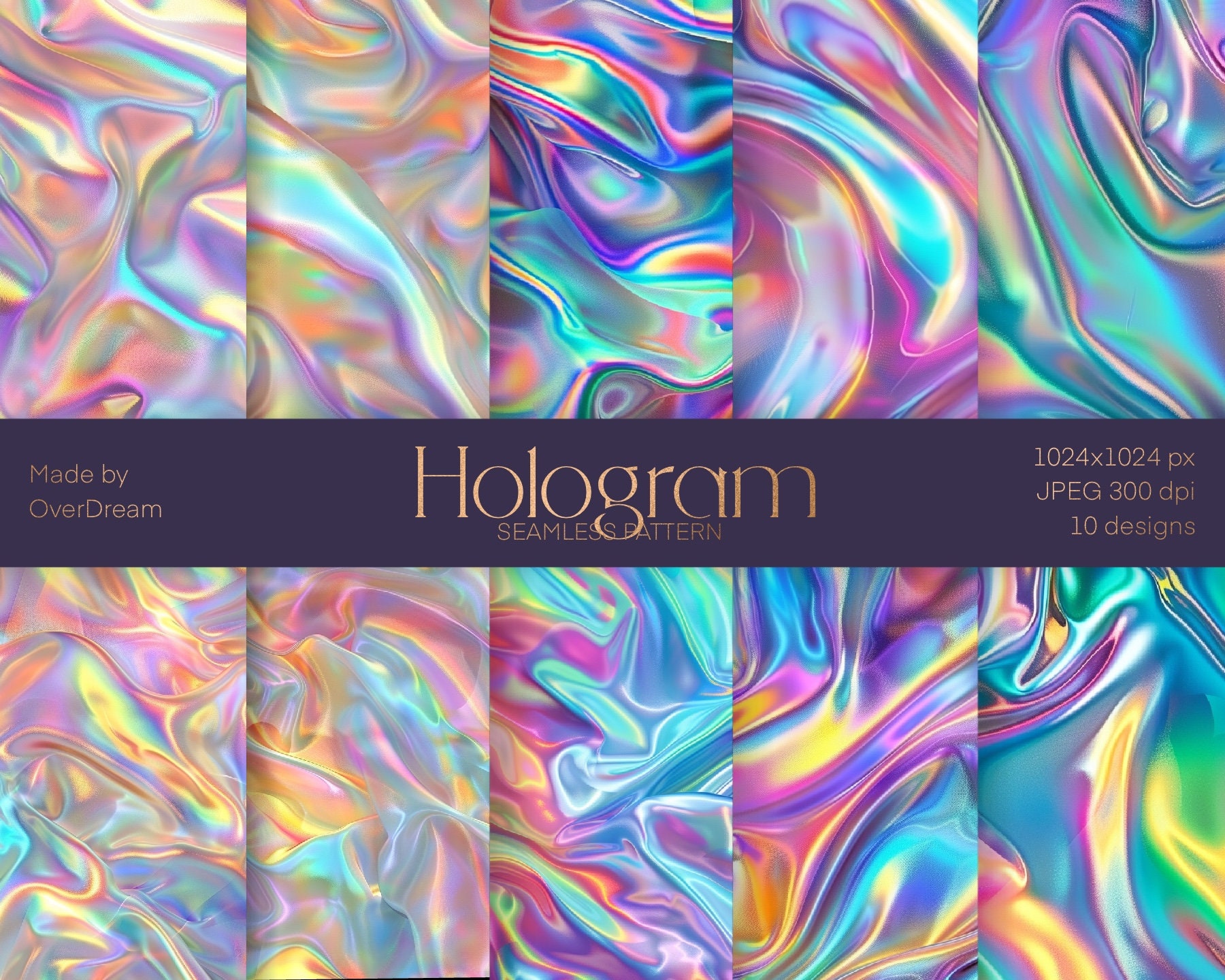 Hologram digitaal papier, holografisch naadloos patroon, papierpakket, hologram, iriserende ambachten print, inpakpapier, instant downloadbestand