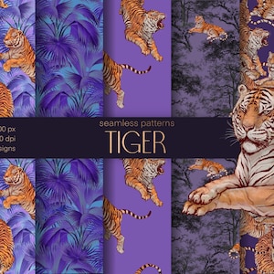 Modèle sans couture de tigre, pack de textures, papier d'emballage imprimable, conception de surface, modèle tropical, motif de jungle, modèle sans couture de chat