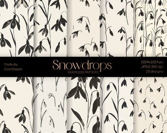 Snowdrop Design, Printable File, Floral Elements Seamless Pattern, Botanical Paper, Wrapping Paper, Instant download file