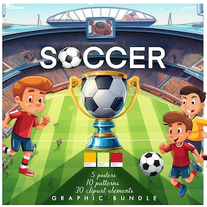 Pacote de clipes de jogos de futebol, festa com estilo de futebol, decoração para impressão com tema de futebol, design de futebol para impressão, cartões, decoração de jogo de campeão