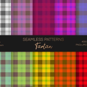 May include: Set of 10 seamless plaid patterns in various colors, including gray, pink, red, purple, blue, green, yellow, orange, and red. The patterns are 4000x4000 pixels and 300 dpi. Made by OverDream.