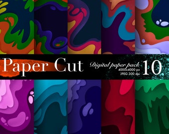 DIGITAL PAPER Bundle, Paper Cut Texture Pack, Scrapbooking Craft Supplies, Kids Wallpaper, Levels Composition Background, Abstract Large Art