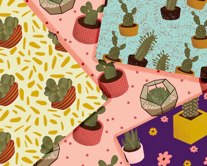 Succulent Seamless Pattern Set Cactus Texture Pack Printable Etsy