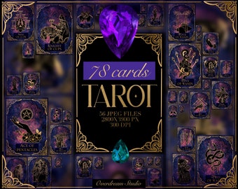 PRINTABLE TAROT CARDS, 78 Tarot Cards, Full Deck Tarot, Witchy Cards Constellation, Tarot Cards Gold Galaxy Edition, Custom card design