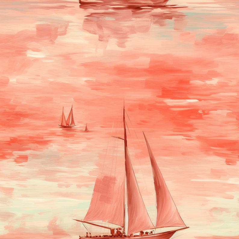 Watercolor Sailship Seamless Pattern, Sailing Ship Digital Paper, Sea